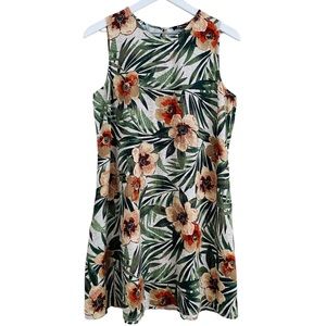 Anne Klein Linen Blend Tropical Floral ALine Lightweight Summer Dress Size Large